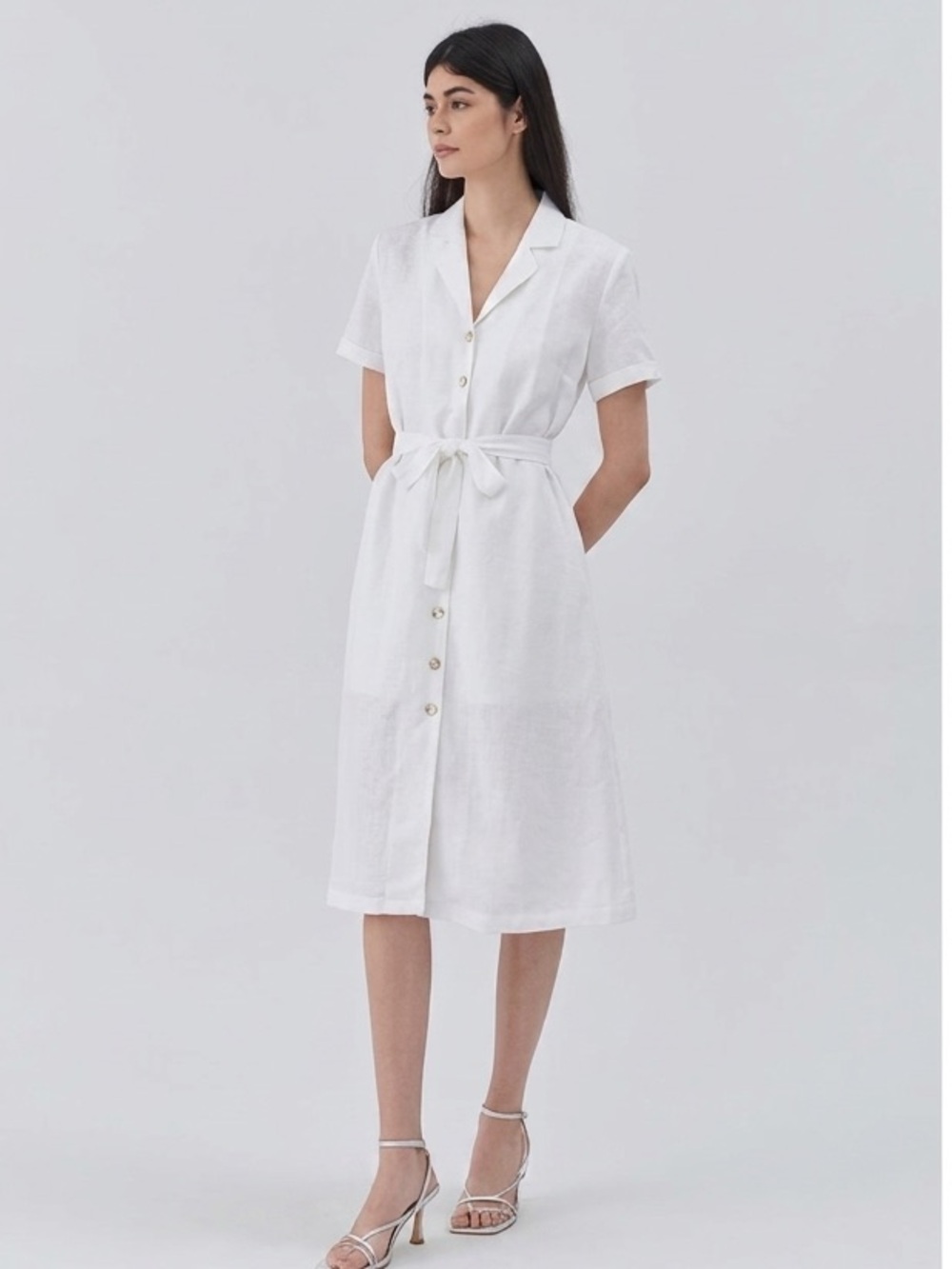 NWT Motf White Linen Shirt Button Down Midi Dress Size XS